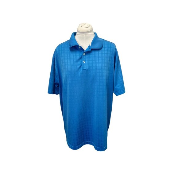 Adidas Golf Mens Blue Polo Shirt 2XL ClimaCool Short Sleeve Plaid Pattern - Picture 1 of 8
